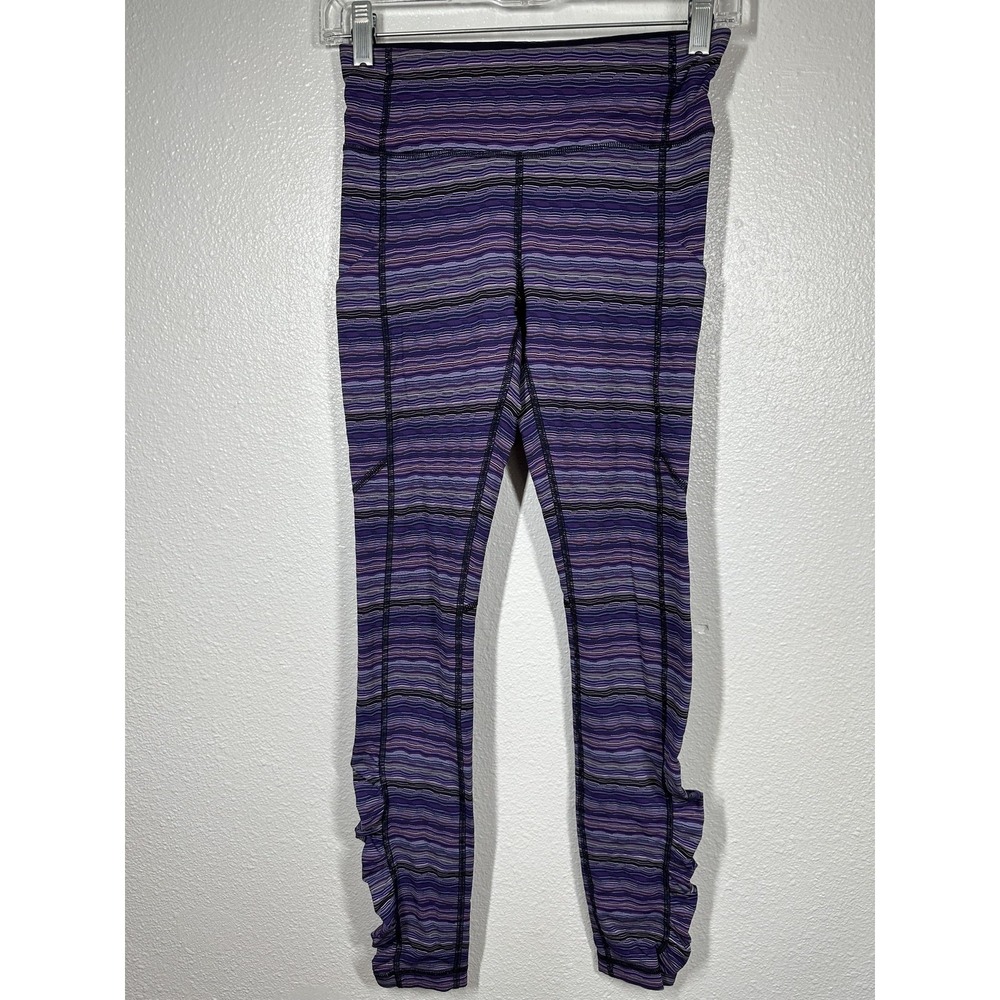Lululemon Pants Womens 4 Purple Striped Gather And Crow Ruched Yoga Leggings